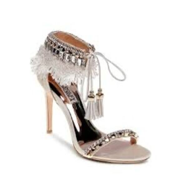 Badgley‎ Mischka Women's Katrina Embellished Satin Ankle-Tie High Heels Size 7 - Picture 5 of 9